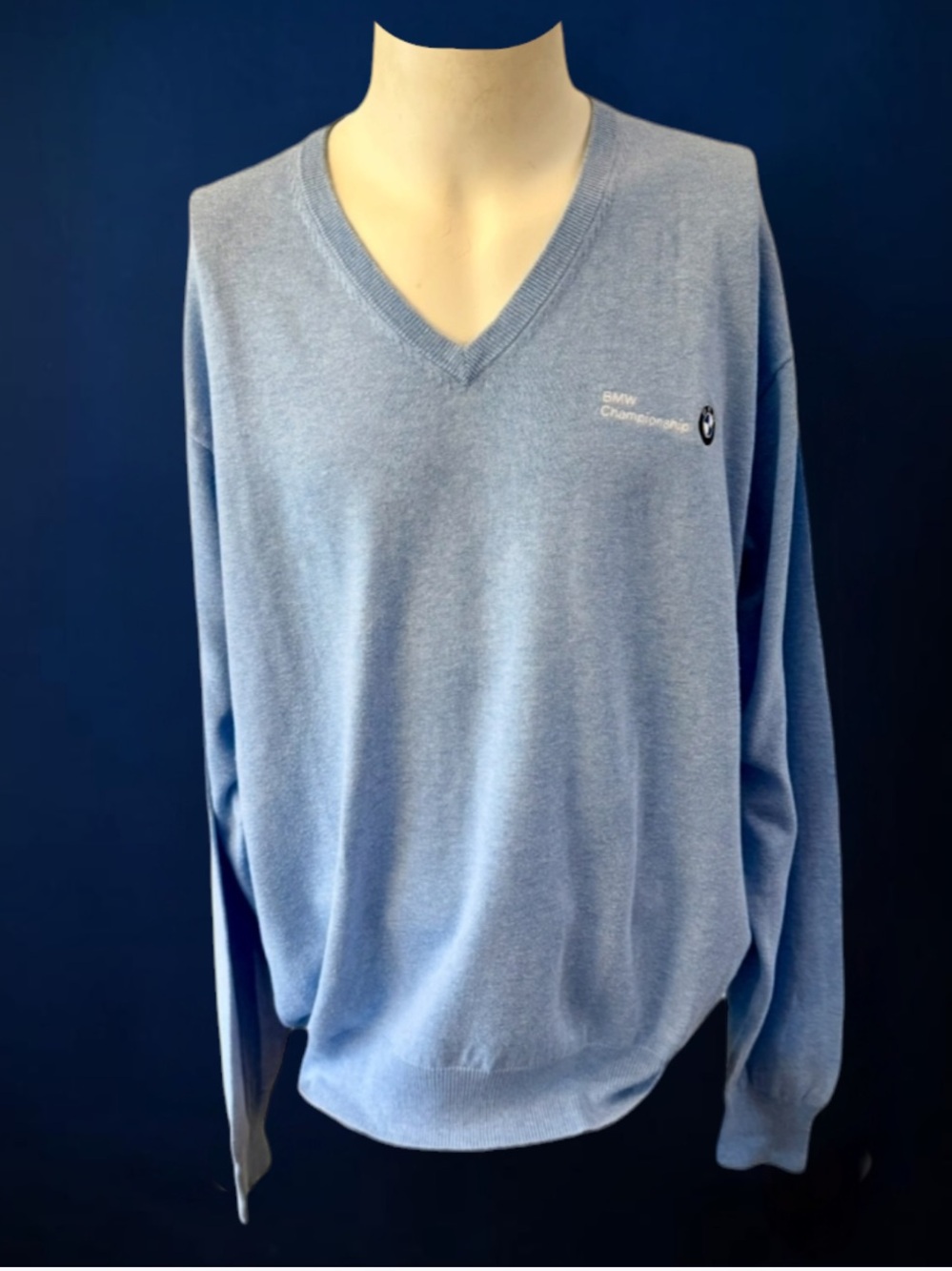 PETER MILLAR BMW CHAMPIONSHIP Cashmere Blend V-neck Blue Sweater Size XL